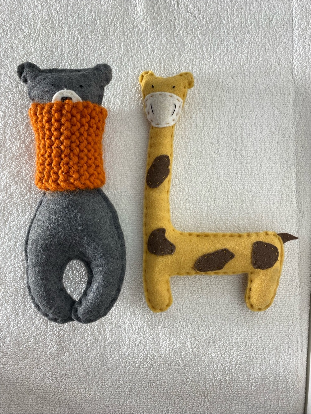 Felt Bear Giraffe Plush Toy Nursery Decor Set Orange Scarf Stuffed Animal